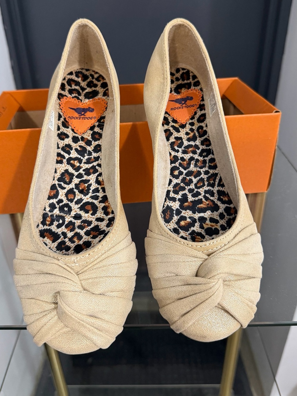 Rocket Dog Tan Knot Front Ballet Flats with Leopard Insole